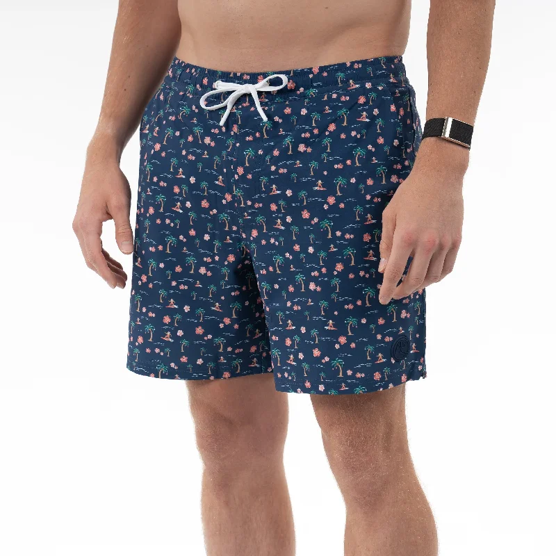 Graphic Sweatshirts Medley Swim Trunk | The Mele Kalikimaka - Admiral Navy