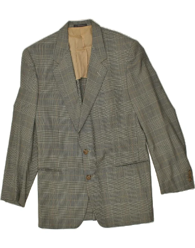 Warm Cardigans TRUSSARDI Mens 2 Button Blazer Jacket IT 50 Large Grey Check Virgin Wool