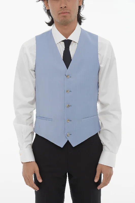 Formal Jackets Corneliani Cc Collection Two-Tone Virgin Wool Waistcoat With Back Adjus