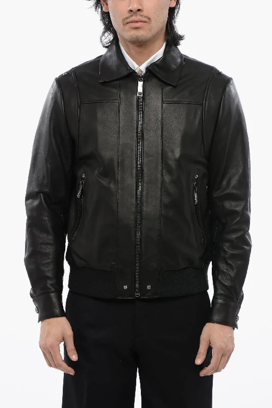 Funky Prints John Richmond Leather Muzan Bomber Jacket With Stud Details