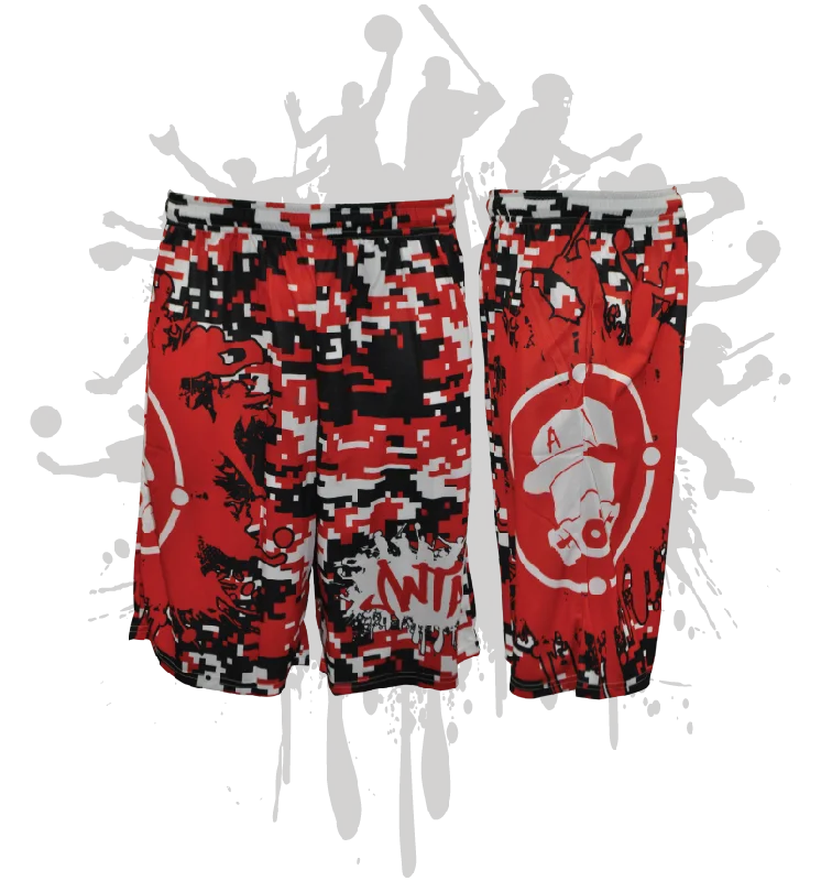 Athletic Shorts Splatter Splash Digital Camo Mens Full Dye Shorts Red/Navy/White