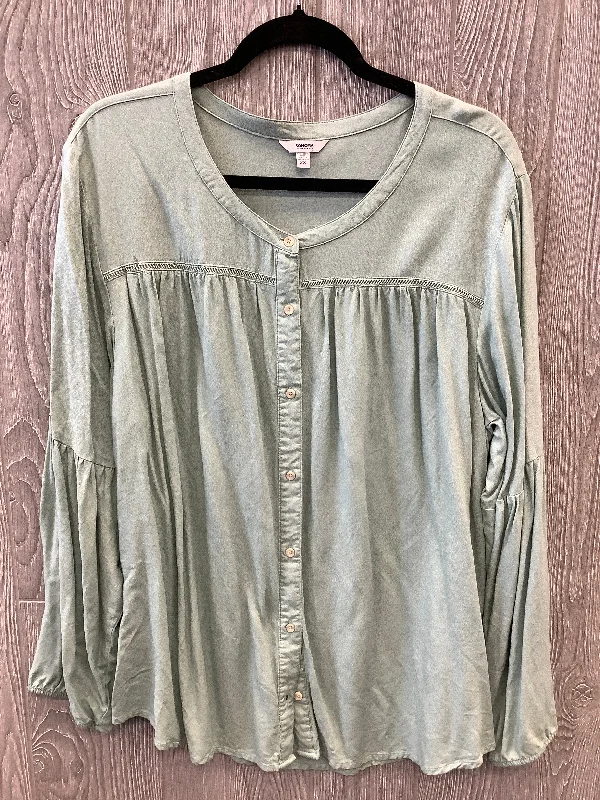 Preppy Style Top Long Sleeve By Sonoma In Green, Size: 2x