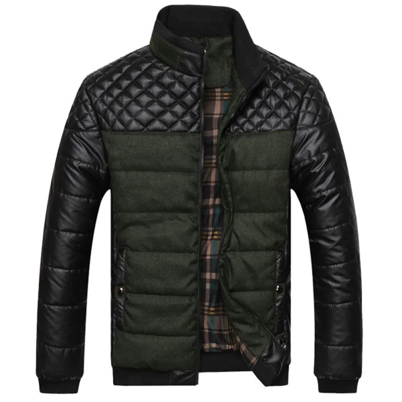 Leather Bags Classic Men Fashion Warm Jackets Plus Size L-4XL Patchwork Plaid Design Young Man Casaul Winter Coats, EDA0116