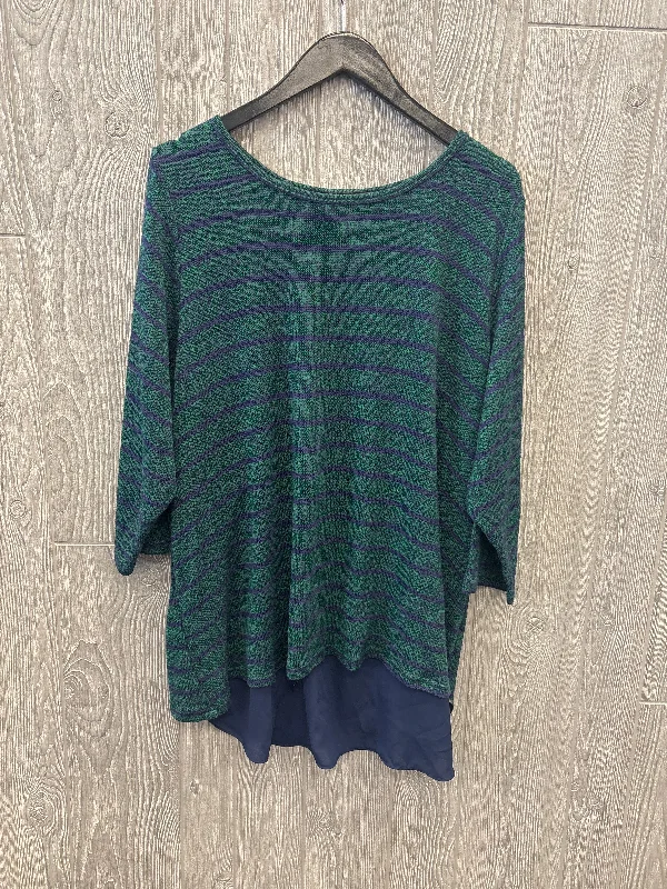 Trendy Outerwear Top Long Sleeve By Agb In Blue & Green, Size: 3x