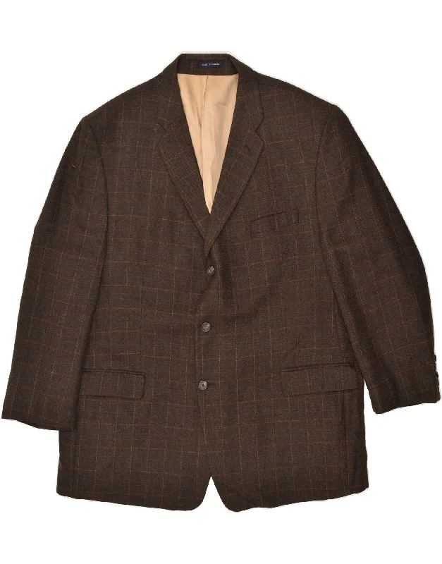 Cool Hoodies CHAPS Mens 3 Button Blazer Jacket IT 52 XL Brown Check Wool