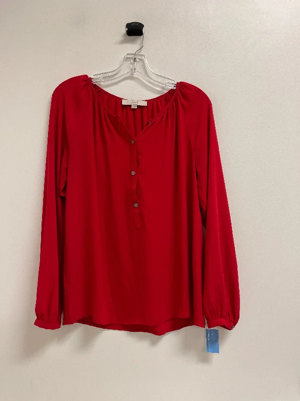 Boho Menswear Top Long Sleeve By Loft In Red, Size: S