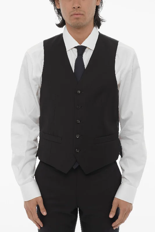 Street-inspired Corneliani Trend Solid Color Virgin Wool Waistcoat With Jetted Pocket