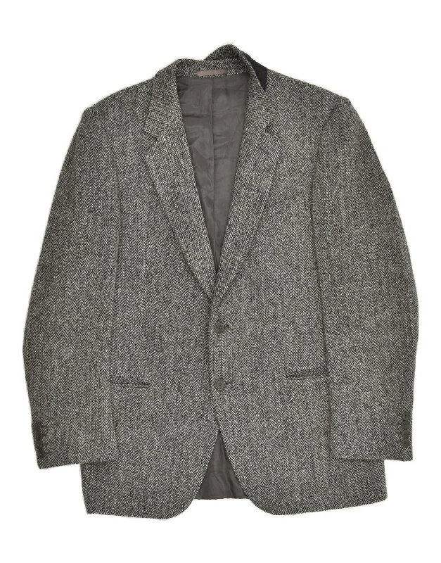 Denim Wear BIANCHI Mens 2 Button Blazer Jacket IT 50 Large Grey Herringbone Wool