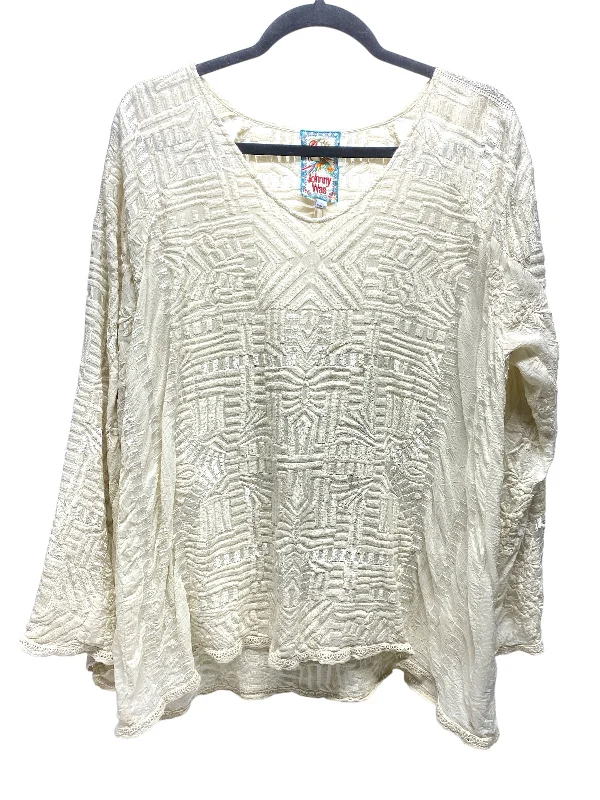 Stylish Blazers Top Long Sleeve Designer By Johnny Was In Cream, Size: L