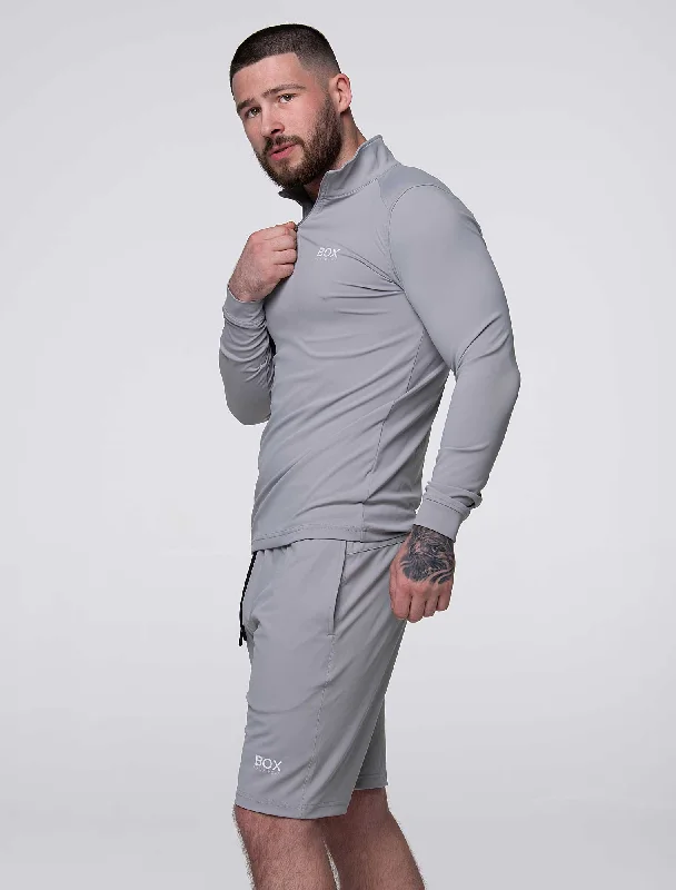 Preppy Style Active Panelled 1/4 Zip Jacket - Grey