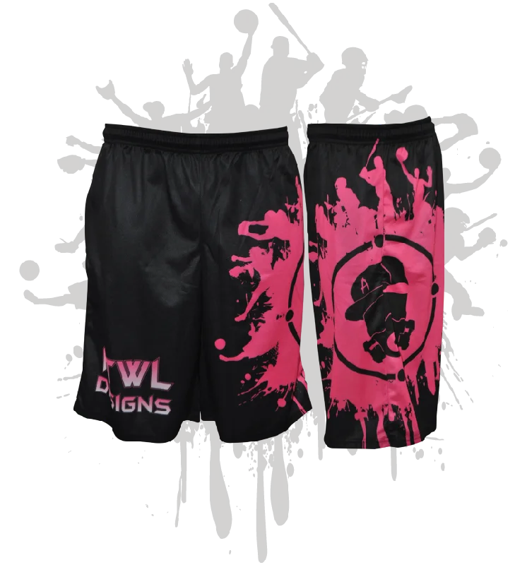 Cargo Pants Splatter Splash Mens Full Dye Shorts Black/Pink