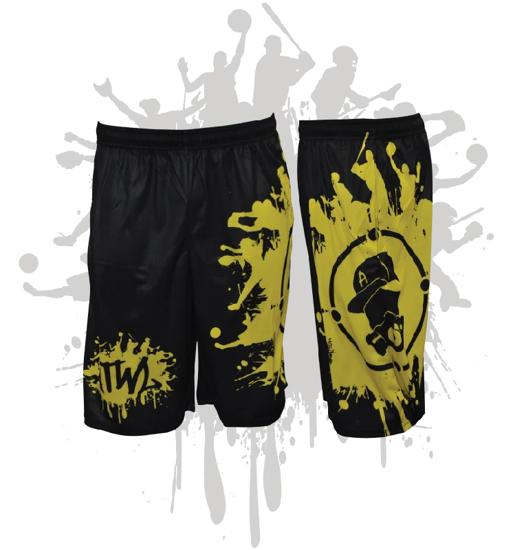 Button-up Shirts Splatter Splash Mens Full Dye Shorts Black/Yellow