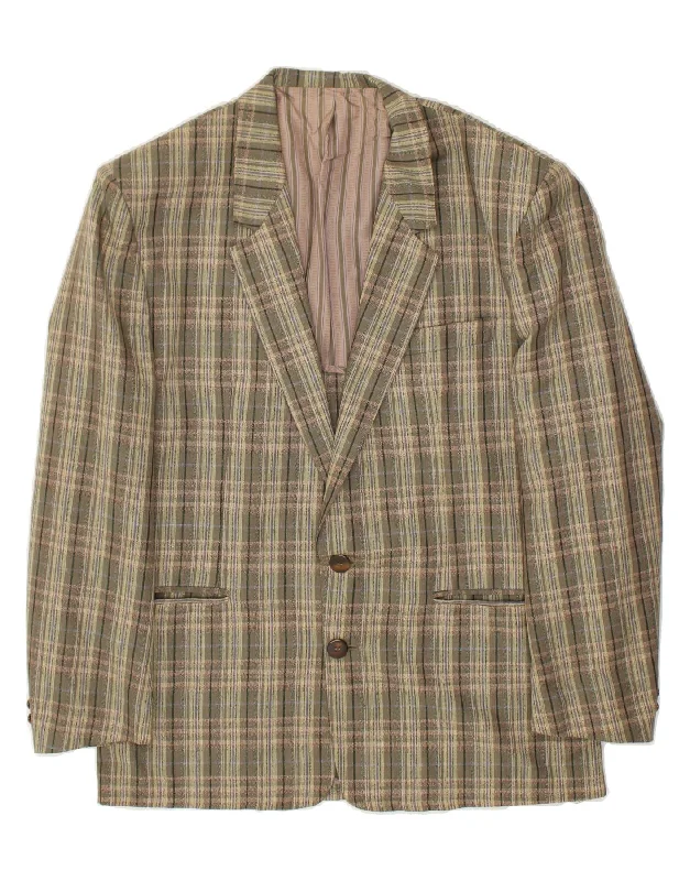 Oversized Jackets VINTAGE Mens 2 Button Blazer Jacket UK 40 Large Green Check Viscose