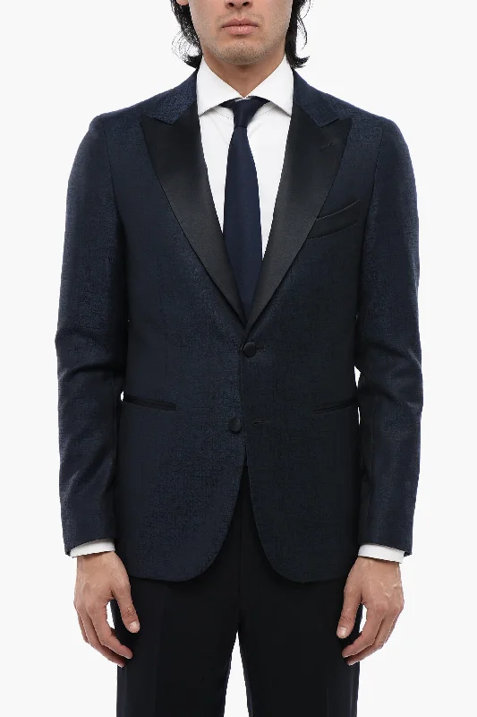 Military Jackets Corneliani Cc Collection Virgin Wool Side Vents Peak Lapel Tuxedo Blaze