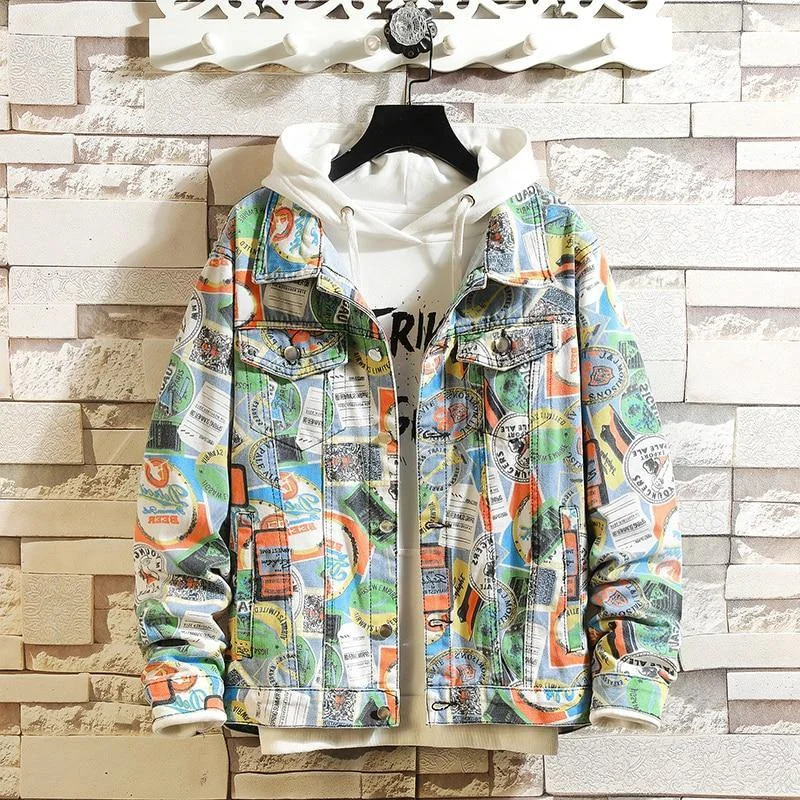 Wool Sweaters Graffiti Denim Hooded Jacket