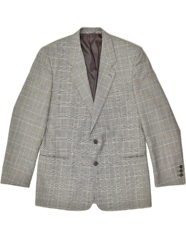 Urban Jackets VINTAGE Mens 3 Button Blazer Jacket IT 50 Large Grey Houndstooth Wool