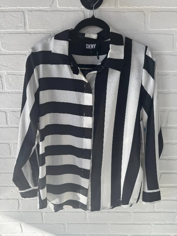 Sporty Looks Top Long Sleeve By Dkny In Black & White, Size: M