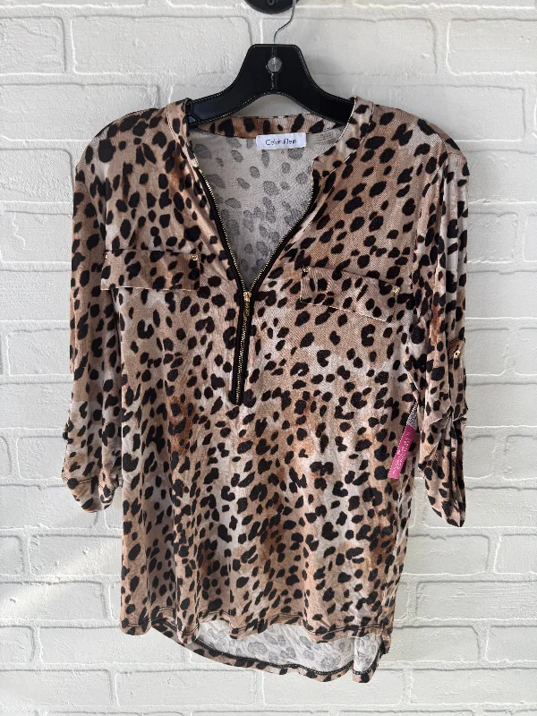 Fleece Jackets Top 3/4 Sleeve By Calvin Klein In Animal Print, Size: S