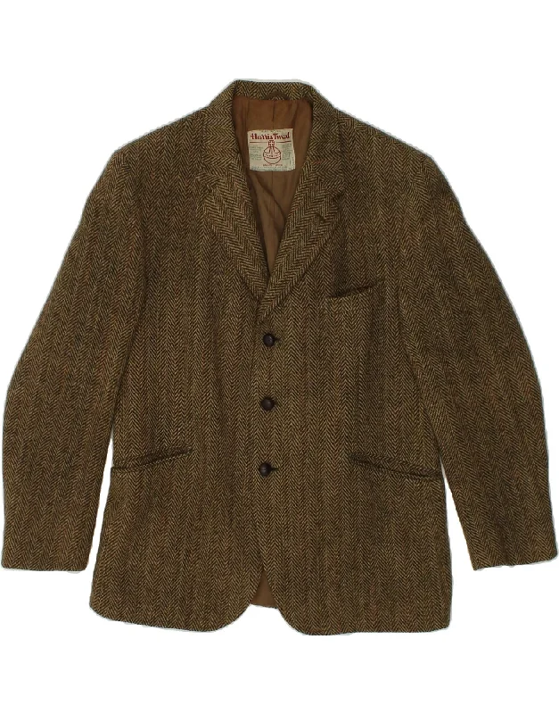 Workwear Jackets HARRIS TWEED Mens 3 Button Blazer Jacket UK 38 Medium Khaki Herringbone