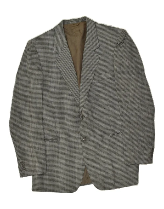 Button-up Shirts VINTAGE Mens Slim 2 Button Blazer Jacket IT 50 Large Grey Gingham Linen