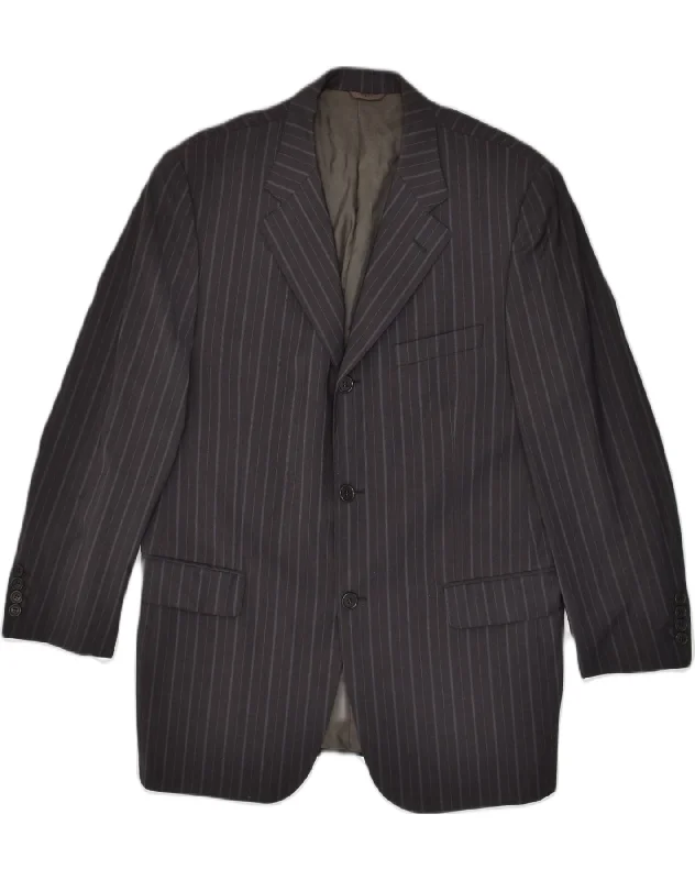 Leather Jackets CERRUTI 1881 Mens 3 Button Blazer Jacket IT 52 XL Grey Striped Virgin Wool