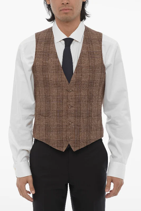 Tailored Blazers Corneliani Cc Collection Plaid Check Flax Blend Vest