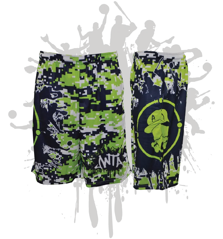 Street Graphic Tees Splatter Splash Digital Camo Mens Full Dye Shorts Lime/Navy/White