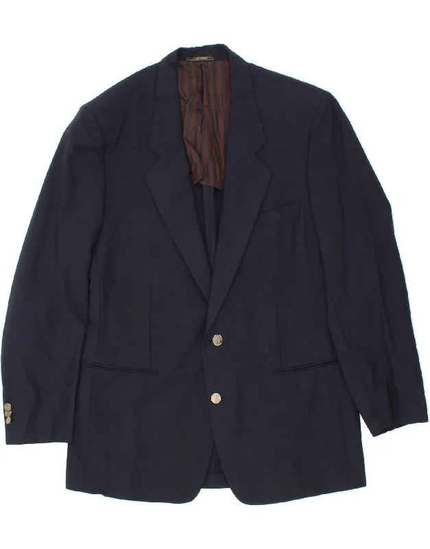 Utility Jackets TRUSSARDI Mens 2 Button Blazer Jacket IT 52 XL Navy Blue Virgin Wool