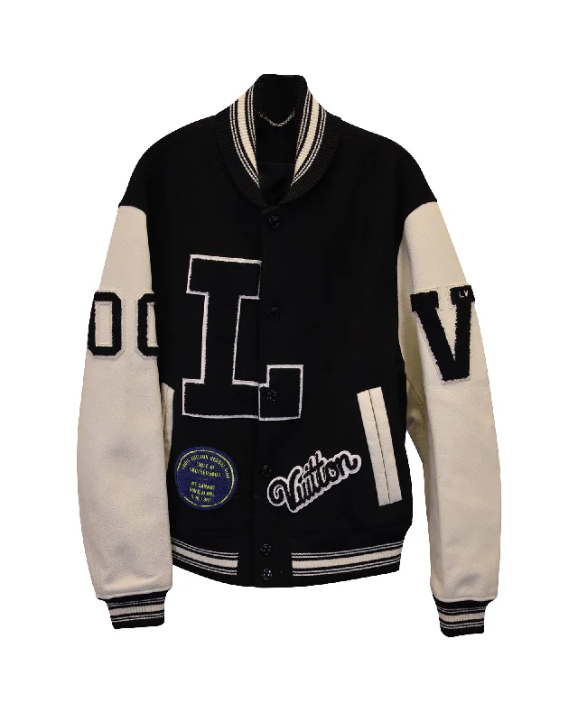 Slim Fit Suits Louis Vuitton Varsity Jacket in Black and White Cotton and Leather