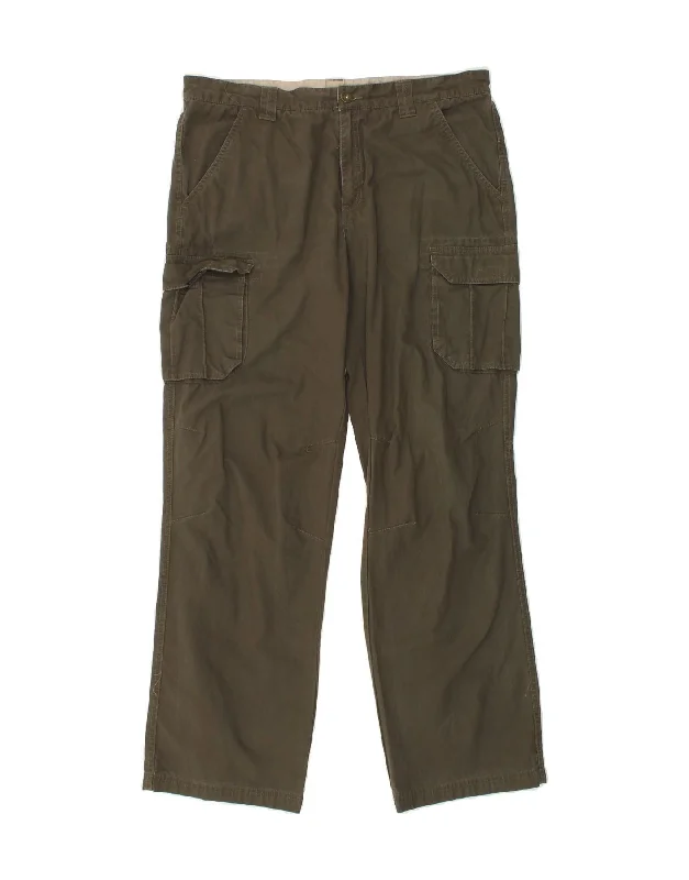 Sporty Looks DECATHLON Mens Straight Cargo Trousers W356 L32 Khaki Cotton