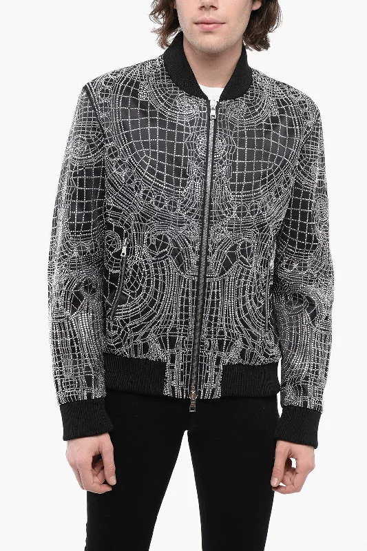 Statement Shirts Balmain All-Over Rhinestoned Satin Bomber Jacket