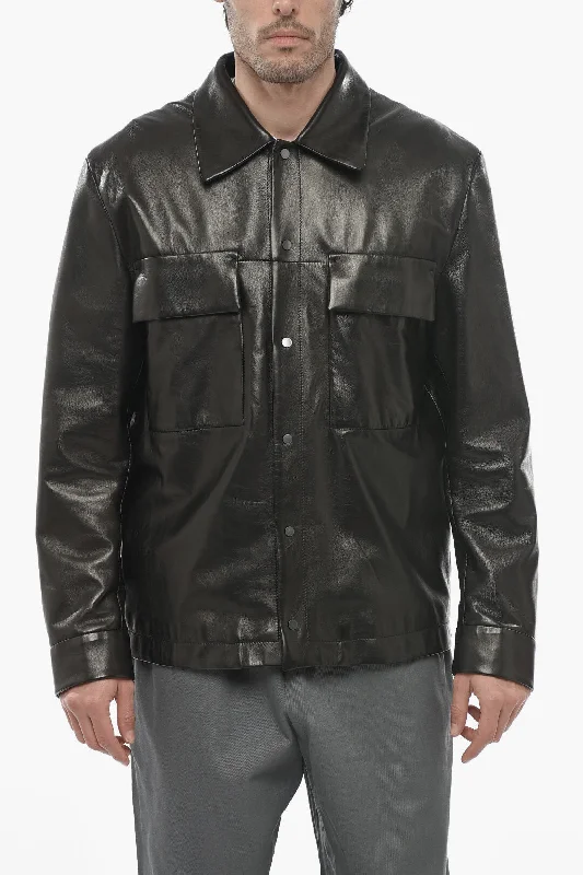 Quilted Jackets Salvatore Santoro Utility Pockets Lined Leather Overshirt