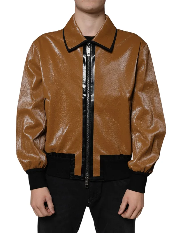 Polo Shirts Dolce & Gabbana  Leather Full Zip Men Bomber Men's Jacket