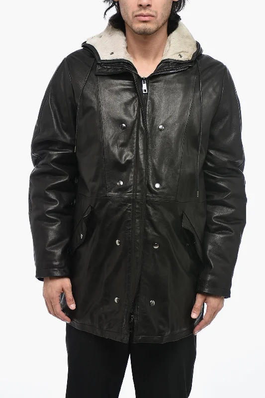 Dress Shoes Giorgio Brato Leather Parka Jacket with Removable Fur Inner