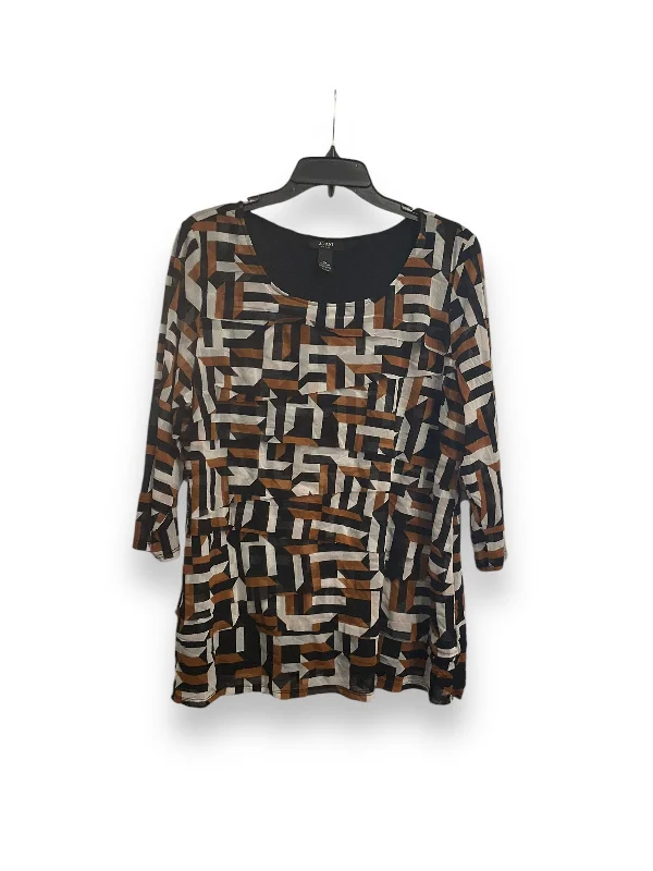 Trendy Blazers Top Long Sleeve By Alfani In Brown & White, Size: 3x