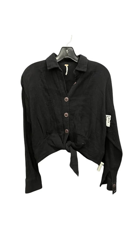 Stylish Polos Top Long Sleeve By Free People In Black, Size: Xs