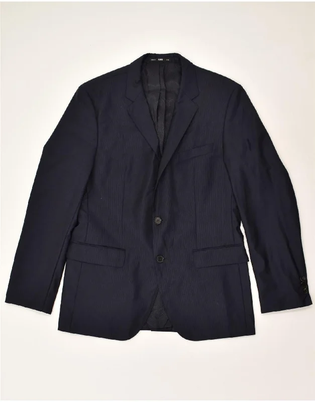 Modern Menswear HUGO BOSS Mens 2 Button Blazer Jacket IT 48 Medium Navy Blue Virgin Wool