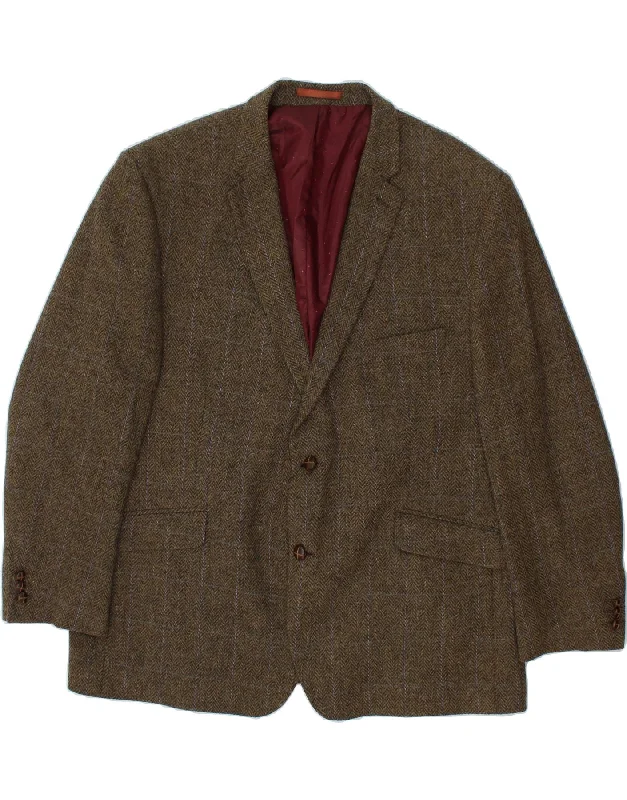 Lightweight Coats SHETLAND Mens 2 Button Blazer Jacket EU 50 Large Brown Herringbone