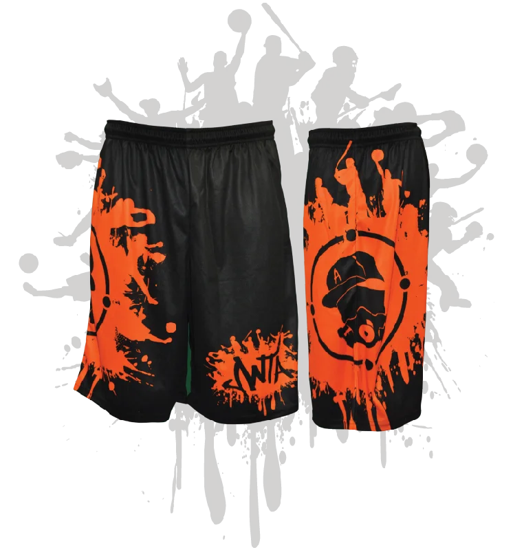 Designer Outerwear Splatter Splash Mens Full Dye Shorts Black/Orange