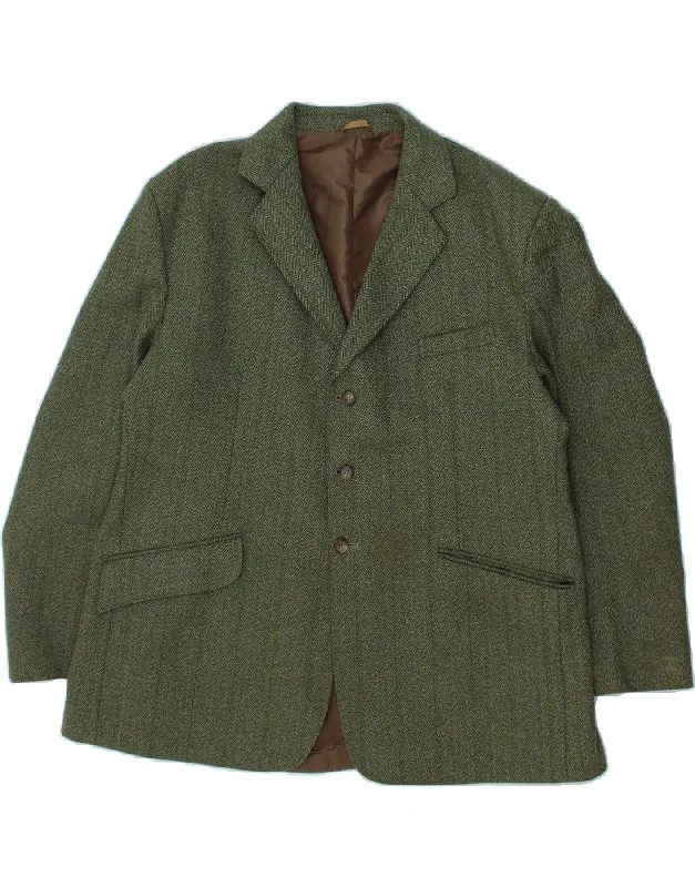 Dapper Suits CALDENE Mens 3 Button Blazer Jacket UK 42 XL Green Herringbone Wool