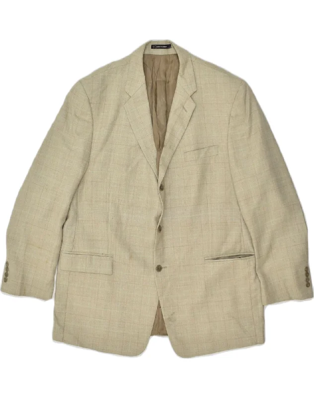 Smart Casual CALVIN KLEIN Mens 3 Button Blazer Jacket IT 46 Small Beige Check Wool