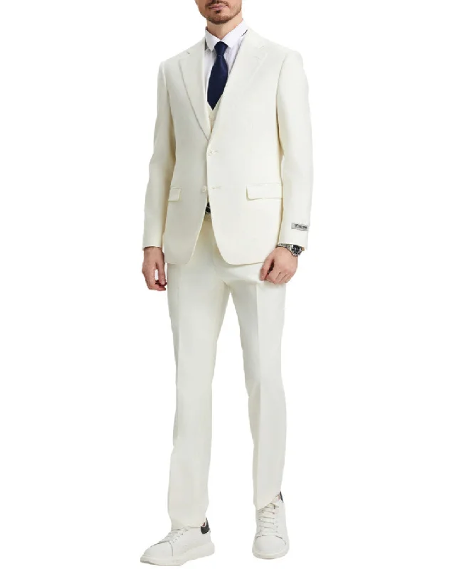 Tailored Trousers Stacy Adams 3 Piece Hybrid Fit Suit in Ivory