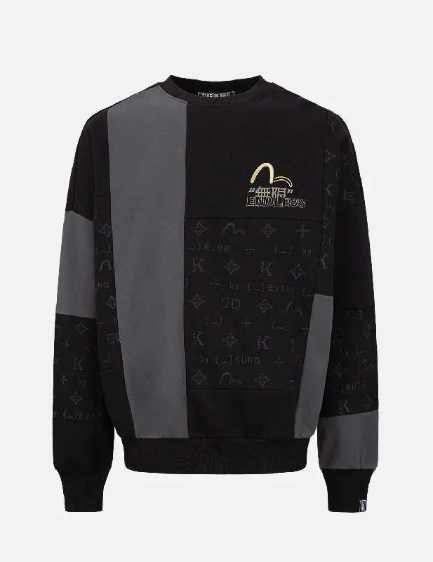 Leather Bags Monogram Print Colorblock Sweatshirt