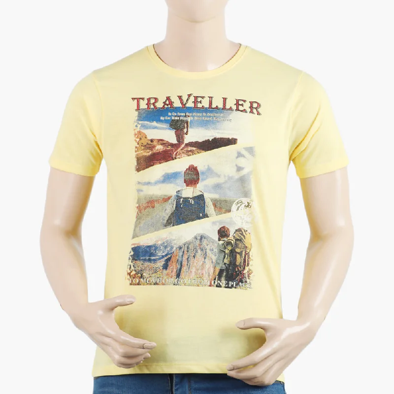 Classic Blazers Men's Round Neck Half Sleeves Printed T-Shirt - Yellow