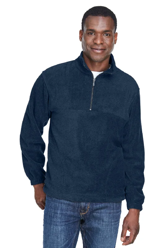 Office Attire Harriton Mens Pill Resistant Fleece 1/4 Zip Sweatshirt w/ Pockets - Navy Blue