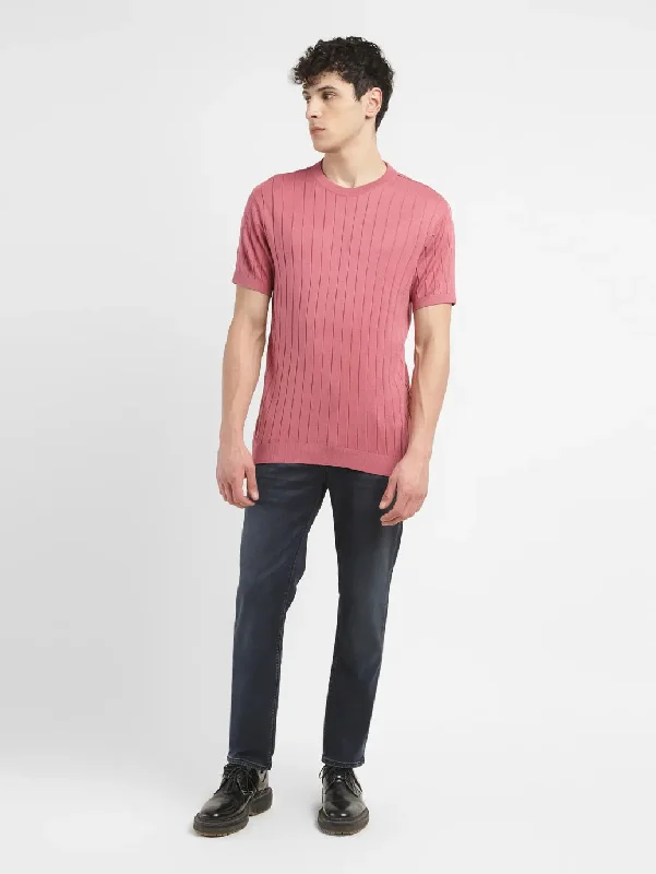 Printed Shirts Men's Striped Pink Crew Neck T-shirt