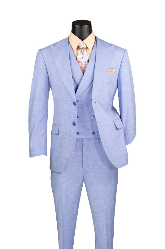 Summer Fashion Light Blue Modern Fit 3 Piece Suit with Vest and Adjustable Waist Band Pants