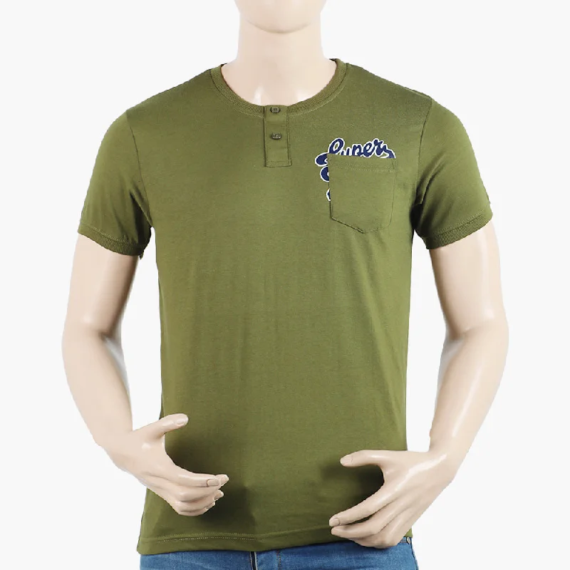 Sporty Blazers Men's Half Sleeves Round Neck Printed T-Shirt - Olive Green