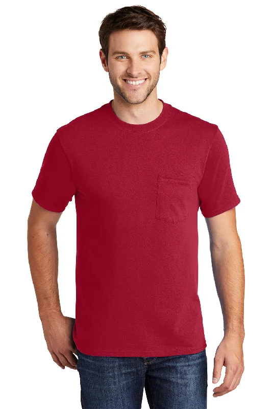 Urban Jackets Port & Company Mens Core Short Sleeve Crewneck T-Shirt w/ Pocket - Red