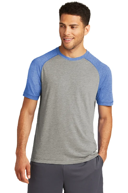 Fashion Sneakers Sport-Tek Mens Moisture Wicking Short Sleeve Crewneck T-Shirt - Heather Light Grey/Heather True Royal Blue